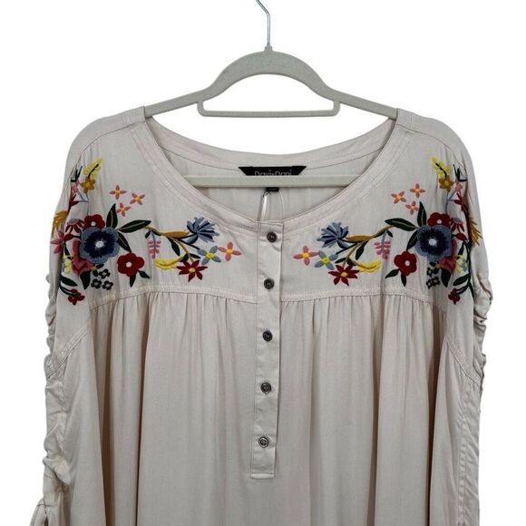 Davi & Dani Embroidered Floral Boho Oversized Sleeveless Top Cream Size 2XL NWT - Picture 3 of 11